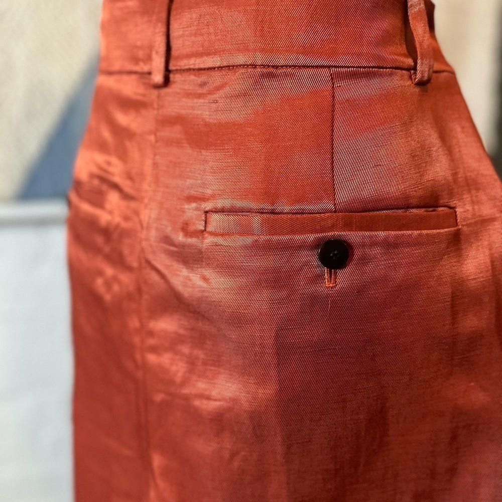 Theory High Waist Linen Blend Pleated Burnt Orange Shorts - Picture 6 of 12